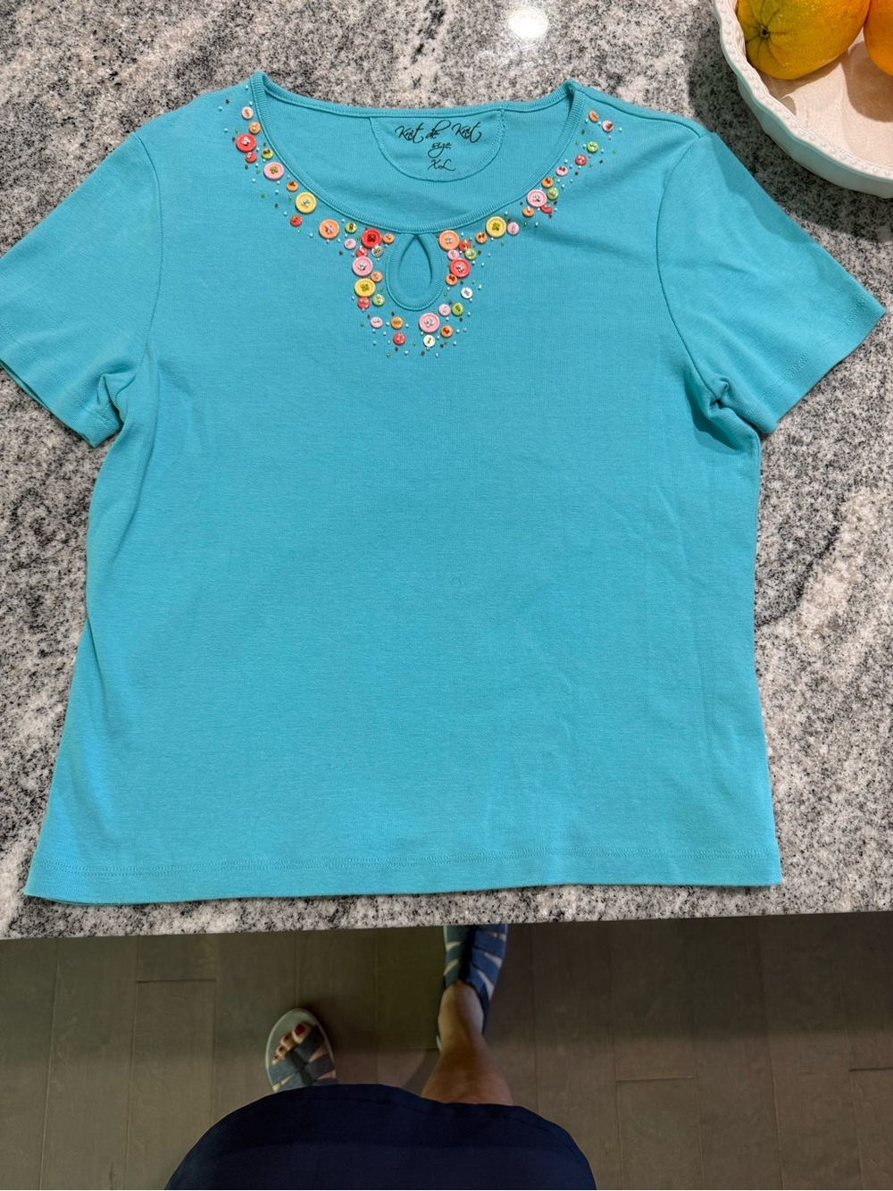 Knitworks Women’s Turquoise Short Sleeve Embellished Tee